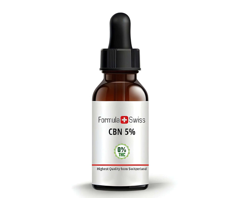 Formula Swissi CBN-õli 5% ja 0% THC merevaigukarva pipetiga pudelis