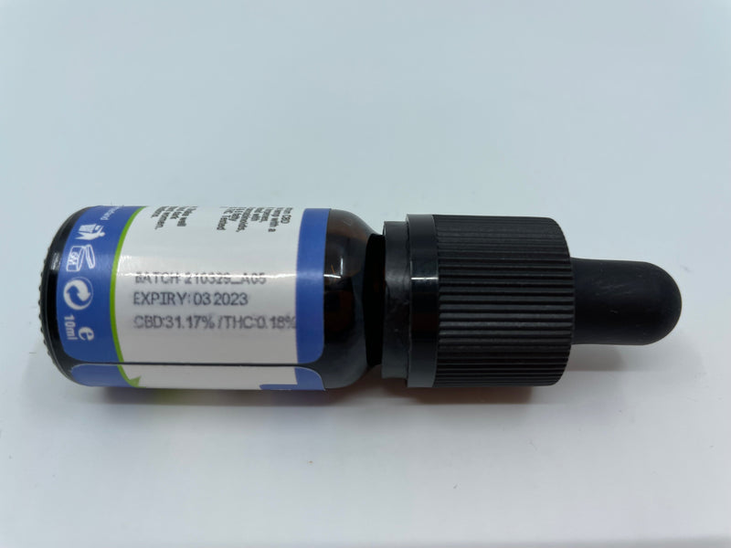 Formula Swiss CBD oil bottle label showing the batch number, expiry date and CBD and THC content